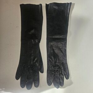 Grandoe Vintage Black Leather Opera Length Evening Gloves Size‎ 6.5 Soapable 60s